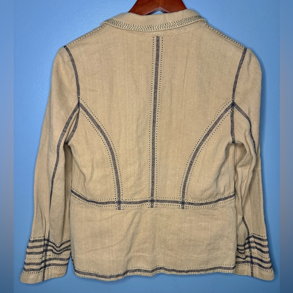 J. Jill Linen Cotton Blend Tan Herringbone Blazer | Size 4 - Picture 4 of 4